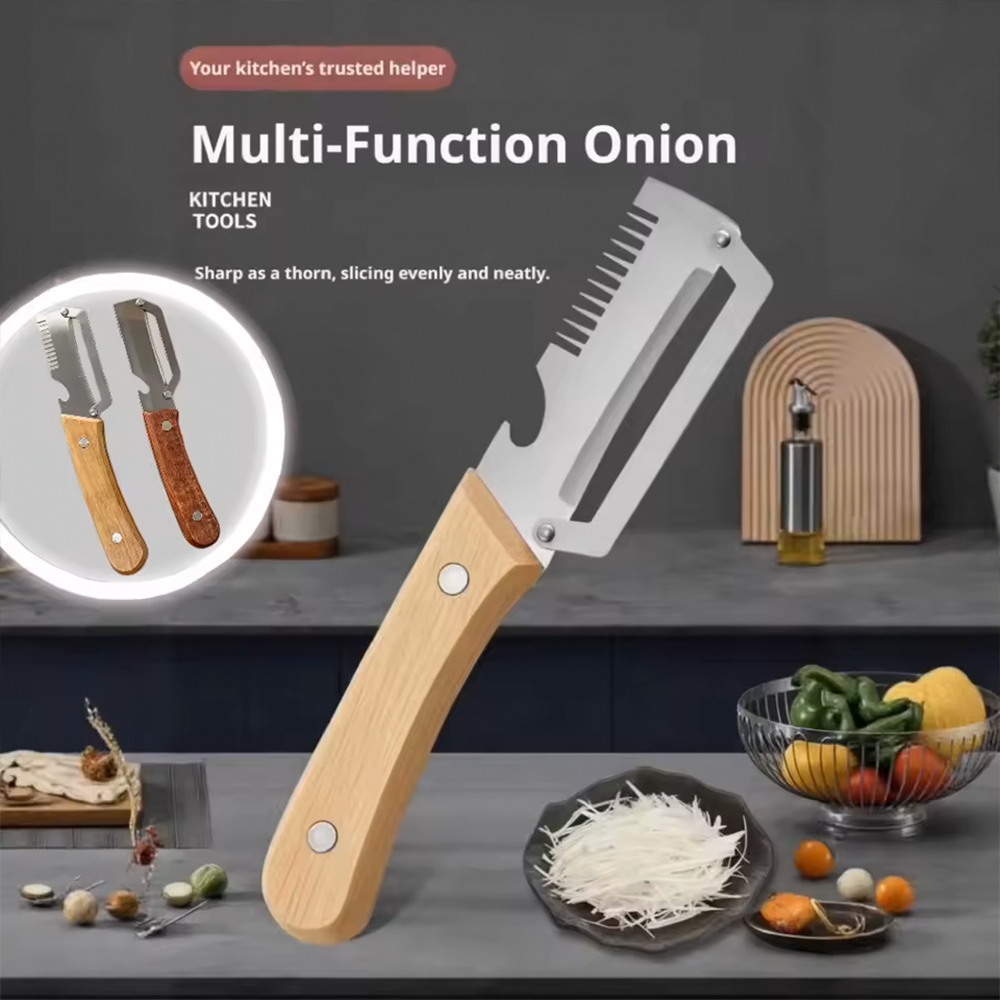 Multi-Functional Stainless Steel Peeler with Wooden Handle, Durable Smooth Kitchen Gadget for Fruits and Vegetables Peeling Slic