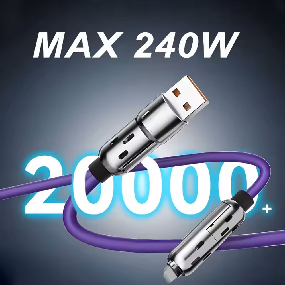240W 4-in-1 Fast Charging Cable Multi-Functional Soft Silicone USB Data Cable for iPhone Xiaomi Samsung iPad Laptop