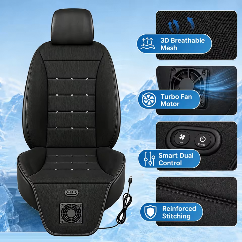 USB Universal Car Seat Summer Cool Air Full Back Seat Cushion With Fan Or 12V Fast Ventilation Only Seat Cooling Mat 3-Speed Set