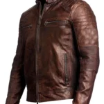 Men’s Genuine Sheepskin Leather Motorcycle Jacket Vintage Cafe Racer Biker Black