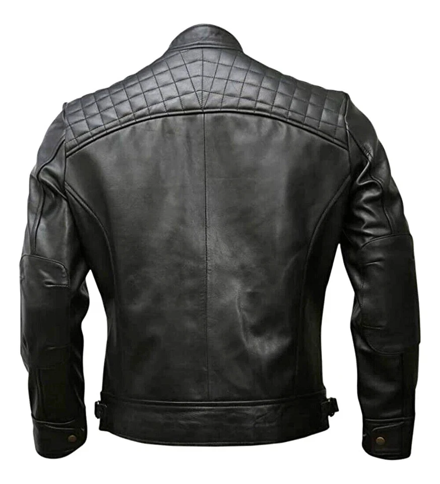Men’s Genuine Lambskin Leather Motorcycle Jacket Café Racer Biker Black Brown
