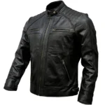 Men’s Genuine Lambskin Leather Motorcycle Jacket Café Racer Biker Black Brown
