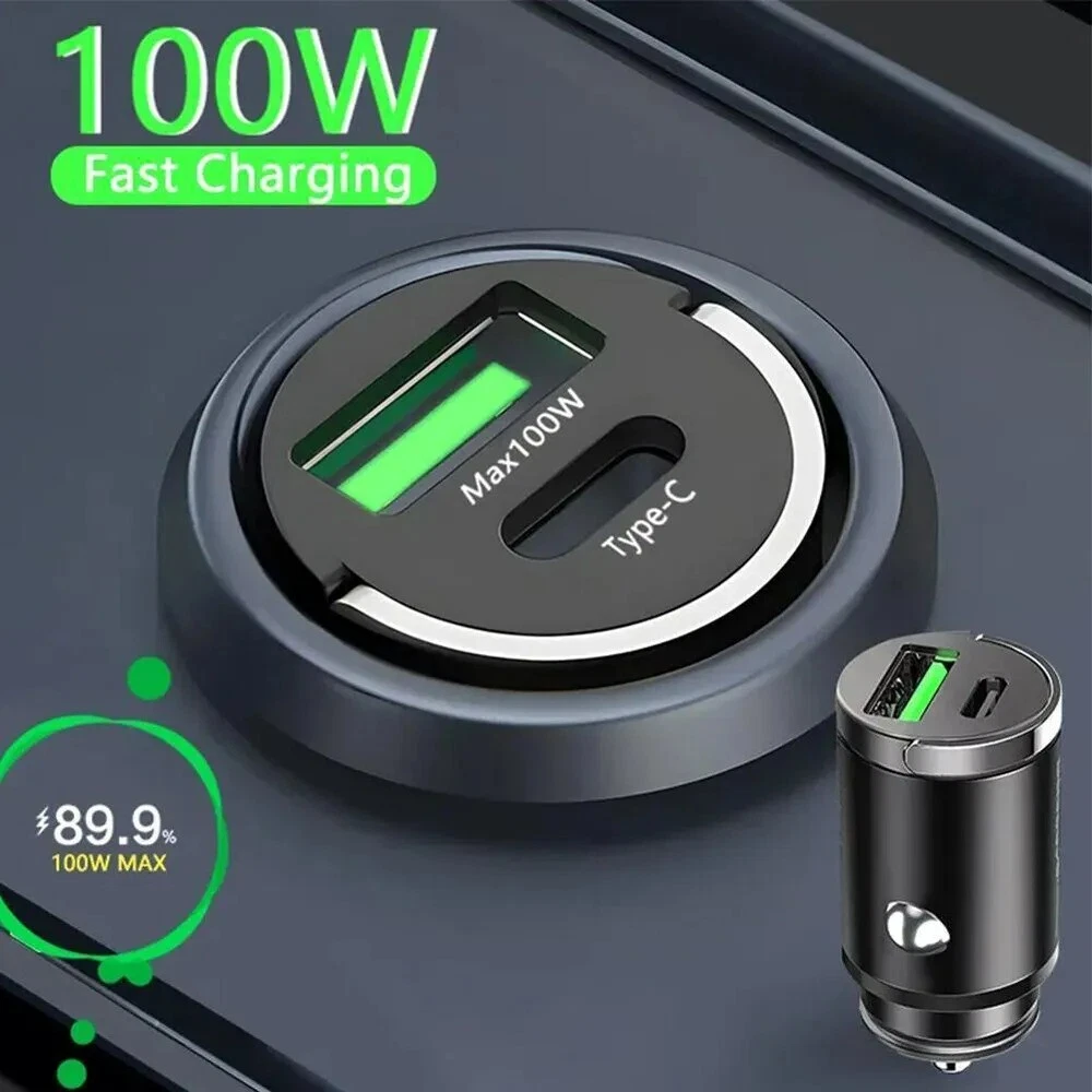 100W Dual USB Type-C PD Car Charger Fast Charging Adapter
