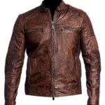 Men’s Genuine Sheepskin Leather Motorcycle Jacket Vintage Cafe Racer Biker Black