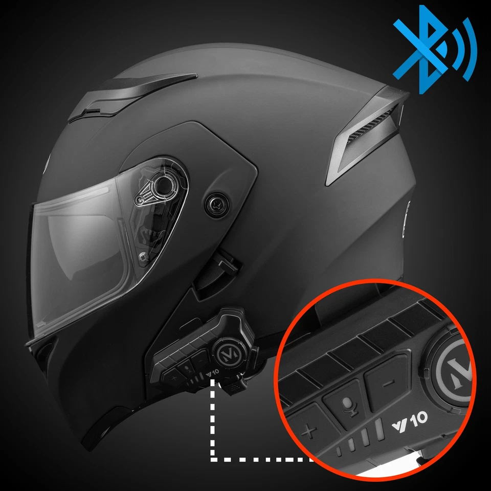 Dual Visor Flip Up Modular Motorcycle Helmet with Bluetooth Headset DOT US